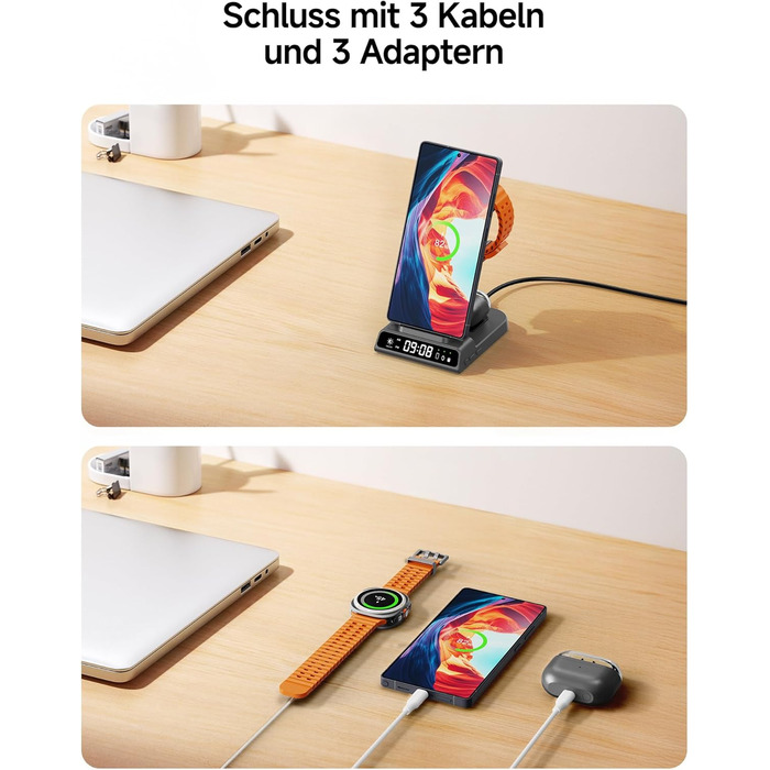 Бездротова зарядка 3-в-1 для Samsung Galaxy S25 Ultra, Watch 8/Ultra/7/6, Buds 3/3 Pro (Tech Grey)