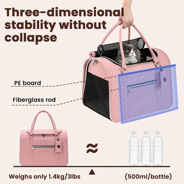 Транспортна переноска для котів та собак Pecute, рожева, з PU-шкіри, для подорожей