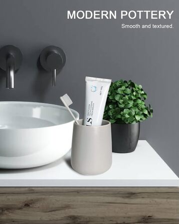 Toothbrush Holder, Matte Black, 2 Pieces, Ceramic Toothbrush Holder, Toothbrush and Toothpaste Organizer for Bathroom, Home Decoration, Countertop, Dresser (Matte Gray)