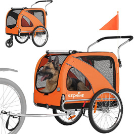 SEPNINE® Велосипедна причепа для собак XL, 2-в-1: причеп та візок для собак з відбивачами та гальмом, матеріал: 600D Oxford Canvas, максимальне навантаження 40 кг, помаранчевий колір