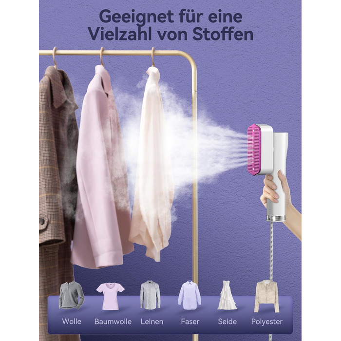 Sundu Паровий праска-випрямляч 2-в-1, туристична праска з LED дисплеєм, 4 режими, швидкий нагрів 15с, для одягу (білий)