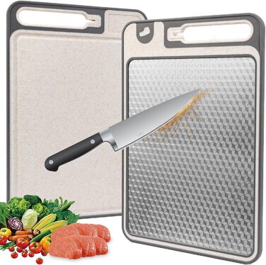 Ніжне велике обрізне дошка XIAPIA з нержавіючої сталі 304 та пластику з точилкою для ножів, 44x30x2,6 см, з соковидавом та лінійкою, антибактеріальне, без BPA