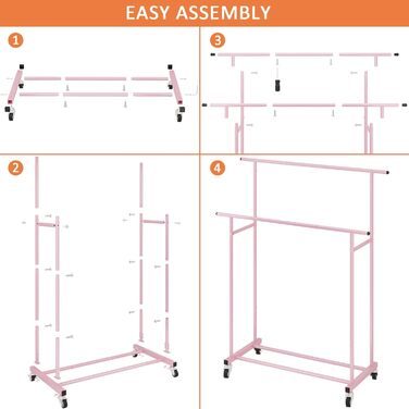 Мобильна вішалка для одягу Calmootey з подвійною перекладиною, біла (рожева)