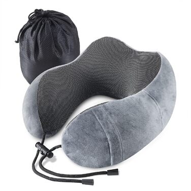 Подушка для шиї в літак та подорожей Memory Foam, ергономічна, синя (сіра)