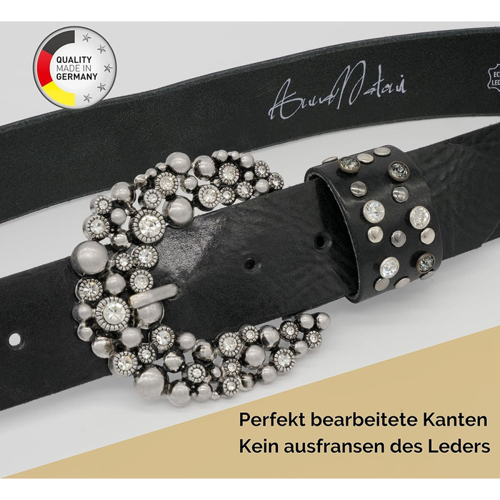 Жіночий шкіряний ремінь AnnaMatoni з розкішною стразовою пряжкою 4 см, чорний, Німеччина, 105 см