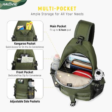 Чоловіча тактична сумка на плече HALOVIE, захист від крадіжок, Crossbody Sling Bag, армійний колір