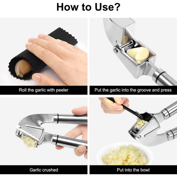 Преміум-нічна для часнику та імбиру Philorn з очищувачем та щіткою - нержавіюча сталь, професійний кухонний помічник