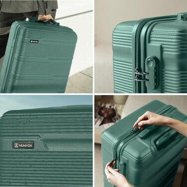 Набір валіз NUMADA 4 шт. Upfly T10 ABS: ручна, середня та велика валіза, косметичка. Міцний набір валіз з ABS пластику 55x40x20, 60L, 78L