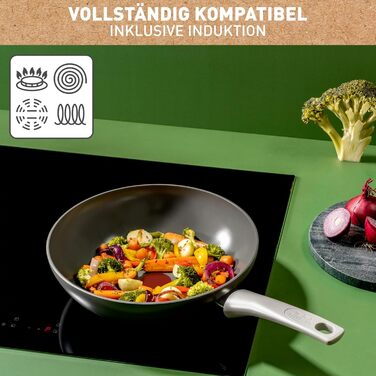 Wok Tefal Renew C42704 28 см з керамічним покриттям Thermo-Signal, сірий - екологічна перероблена жаровня для всіх типів плит, включаючи індукцію