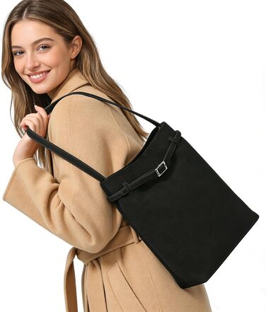 Сумка жіноча Miss Lulu велика шопер Tote Bag з м'якої PU шкіри, чорна (2-в-1)