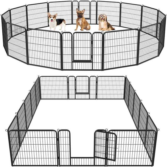 Забіг для цуценят Yaheetech з 16 панелей, 80 см заввишки, для собак, кроликів, зайдак, з 2 дверцятами, 60 см заввишки, для використання в приміщенні та на вулиці