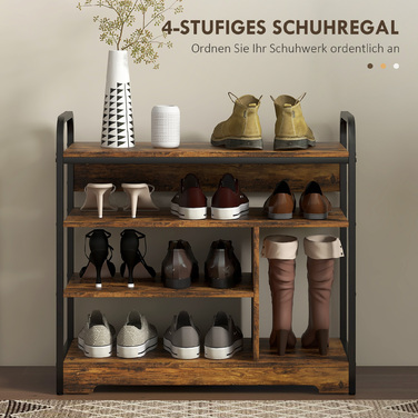 HOMCOM Shoe Rack Shoe Stand 4 Tiers with Handle for max 11 Pairs of Shoes Shoe Storage for Entrance Hall 70 x 30 x 65 cm Rustic Brown