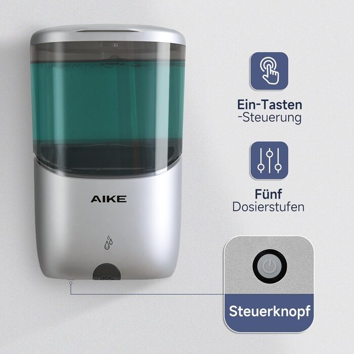 AIKE Soap Dispenser Automatic Wall Mount, 650 ml Silver Soap Dispenser Wall Mounting, Liquid Soap Dispenser for Bathroom and Kitchen, Model AK1216