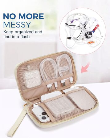 Органайзер для кабелів Bagsmart: кейс для електронних аксесуарів, подорожі, USB, зарядні пристрої, кабель для мобільного телефону, бежевий