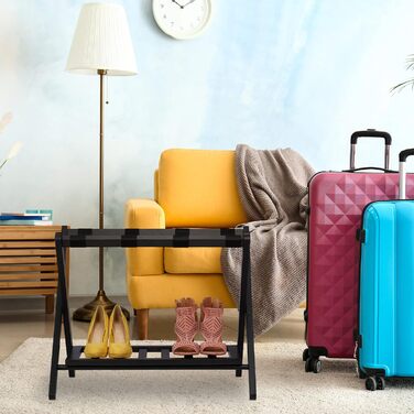 Relaxdays Folding Suit Stand, Suit Stool Wood, HBT: 54.5 x 66 x 44.5 cm, 2 Shelves, Suit Storage Hotel, white, 10029975_49 (Black)