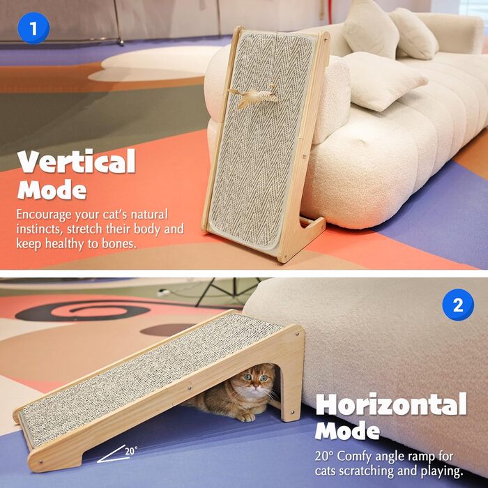 PETKARAY Дряпка для котів, L-подібна, 68 см, з сизалю, для стіни та кута, з котячою м'ятою та іграшкою мишкою