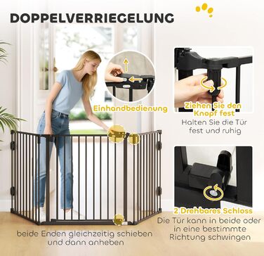 Захисне ґратка для собак PawHut - відбійник для дому, 3 панелі, чорний (202.5 x 76 см)