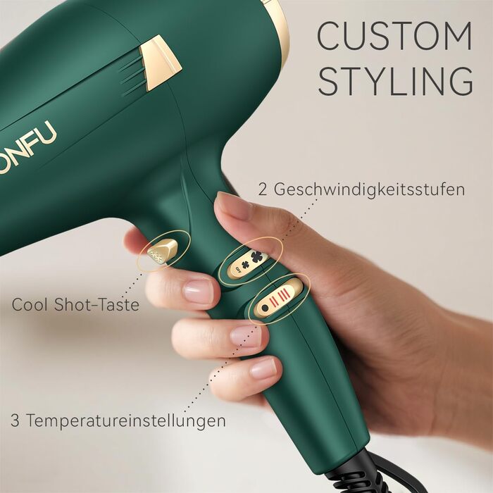 Професійний іонізатор для волосся Föhn: Швидкий фен з іонізацією, 3 режими нагріву, 2 швидкості, насадка-дифузор, 2400W, для дому та салону