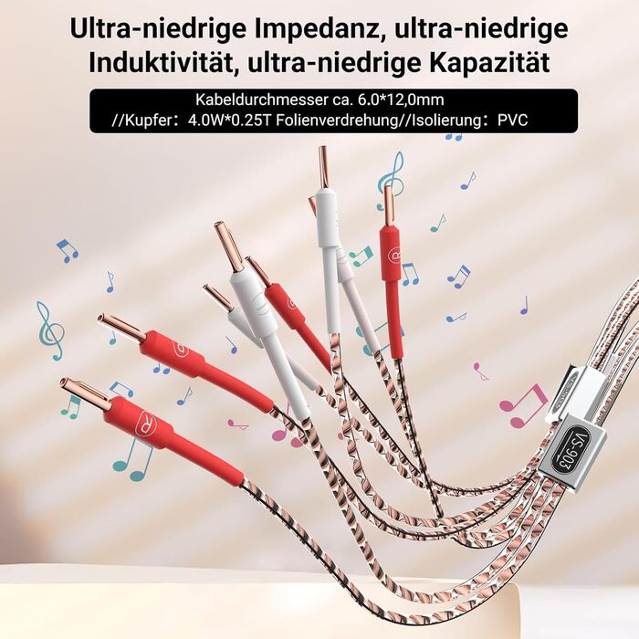 Акустичний кабель Tertullus VS903 Hi-Fi 2.5м, мідний OFC 17AWG (1.0 мм²) з банановими роз'ємами (B-B), преміум-якість