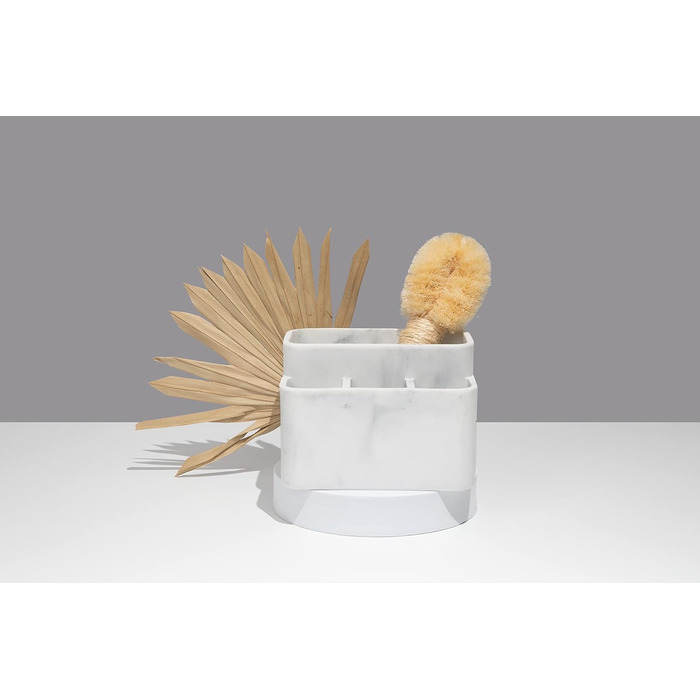 White marble toothbrush holder and bathroom organizer – keeps your bathroom counter organized and stylish.