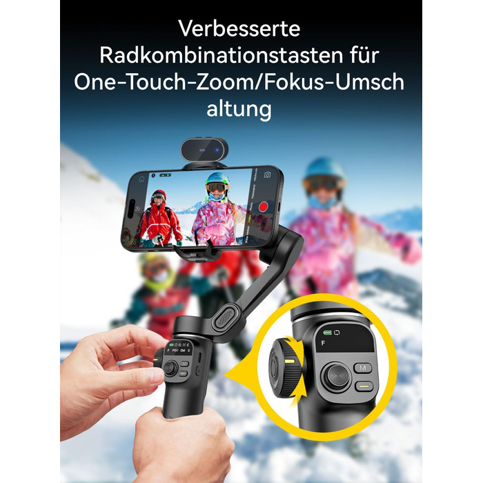 Стабілізатор Gimbal AOCHUAN для iPhone/Android з 7.8-дюймовою штангою та OLED-дисплеєм - 3-осьовий, чорний