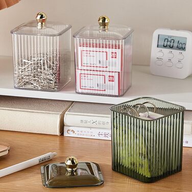 Контейнер для ватних паличок Veki з кришкою, прозорий, для ватних дисків, косметичний органайзер, зелений