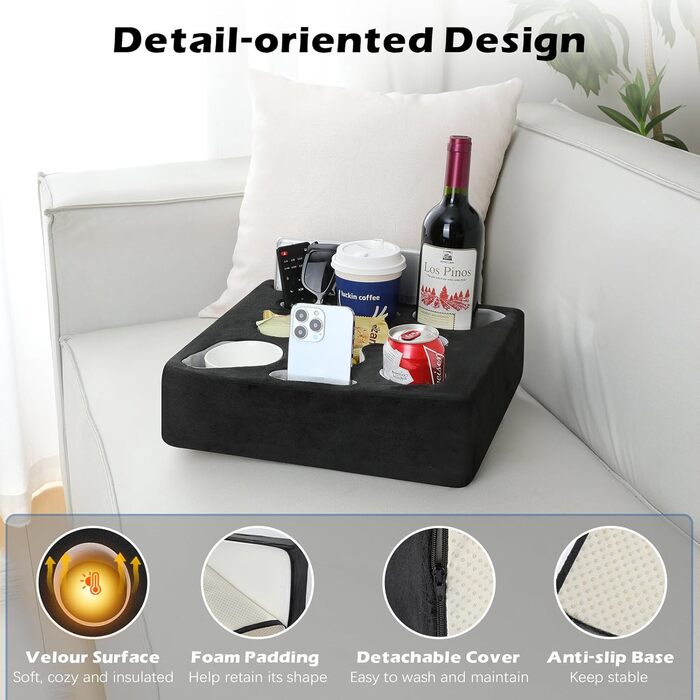 MoKo Cup Holder Sofa, Couch Organizer, 7 Slot Tray Bed Caddy, Couch Cup Holder for Remote Control, Snacks, Drinks, Couch Caddy Couch Butler for Bed, RV, TV, Car, Man Cave, Boat