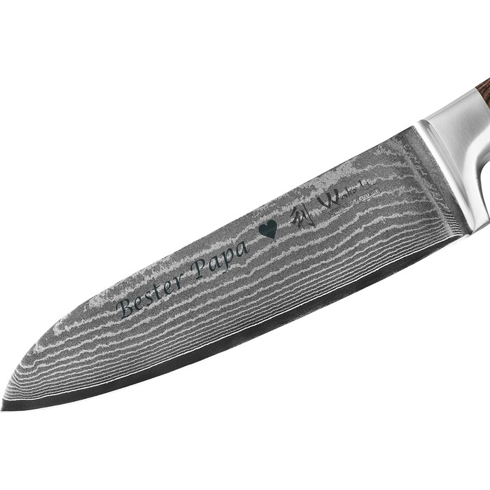 Японський ніж Santoku Wakoli EDIB з дамаської сталі (17 см) з VG10-серцем | Професійний кухонний ніж для приготування їжі | У подарунковій коробці з дерев'яною ручкою Pakkaholz