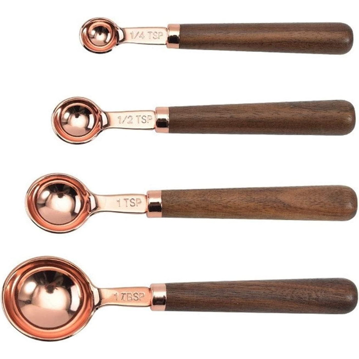 Measuring spoons, measuring spoons with walnut handle, copper-plated measuring spoons, measuring cup set, kitchen and baking utensils (Color: Gold, Size: Measuring cup, 4 pieces) (Color: Gold, Size: Measuring cup, 4 pieces)
