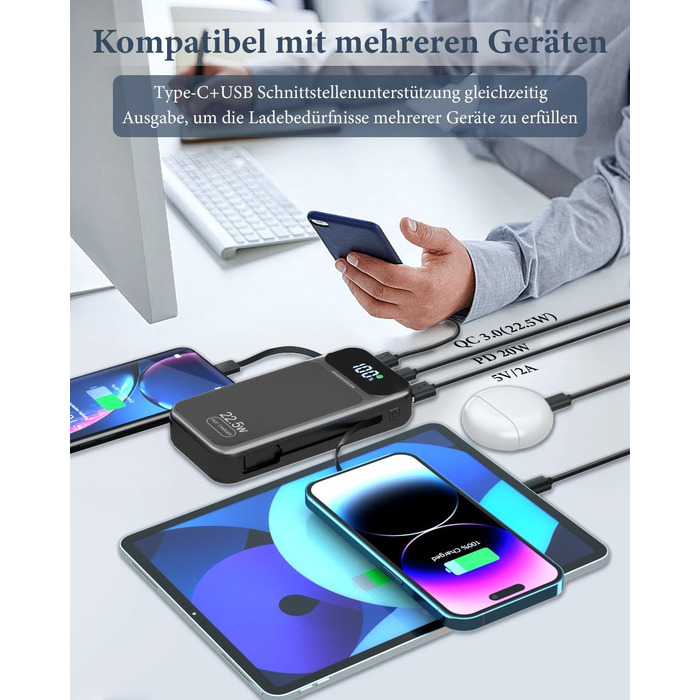 Power Bank 25800 mAh з LCD екраном: швидка зарядка PD3.0 QC4.0 для смартфонів та планшетів