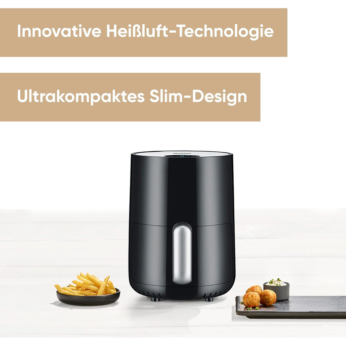SEVERIN компактна аерофритюрниця Slim, 1.8 л, чорна, без жиру, інноваційна технологія гарячого повітря, для картоплі фрі, FR 2455