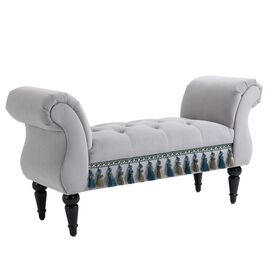 HOMCOM Bench, upholstered bench, ottoman, wooden bench made of polyester, rubber foam, grey, 117x40x58cm for living room & bedroom