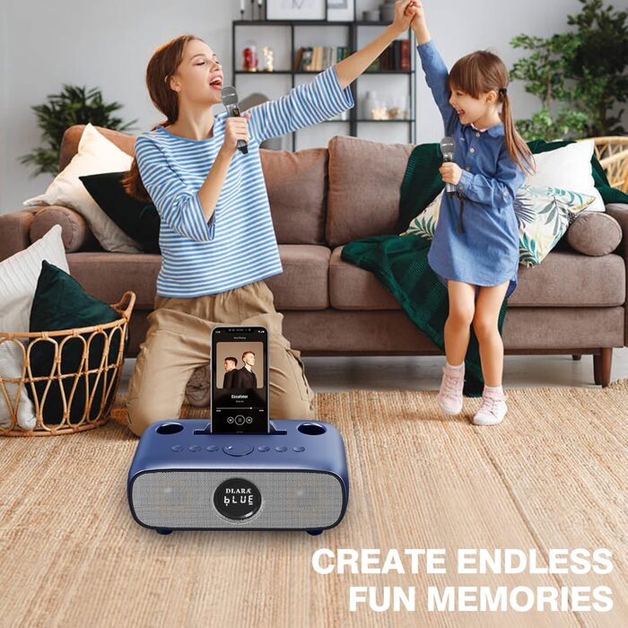 Караоке-машина DLARA Upgrade з Bluetooth, USB, TF-карткою та мікрофоном, портативна, для дорослих та дітей, з підставкою, AUX-in, PA-системою, блакитна Pro