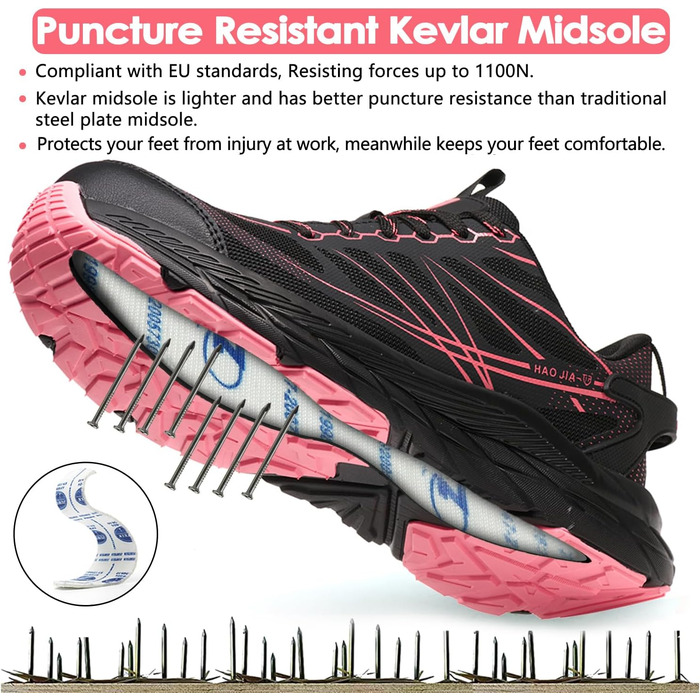 Черевики робочі чоловічі/жіночі, захисні черевики зі сталевим підноском, легкі, дихаючі, EU 37-46 (Рожевий, 39 EU)