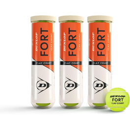 Dunlop Fort Clay Court Tennis Balls - 3 Pack (12 Balls) for Clay Courts
