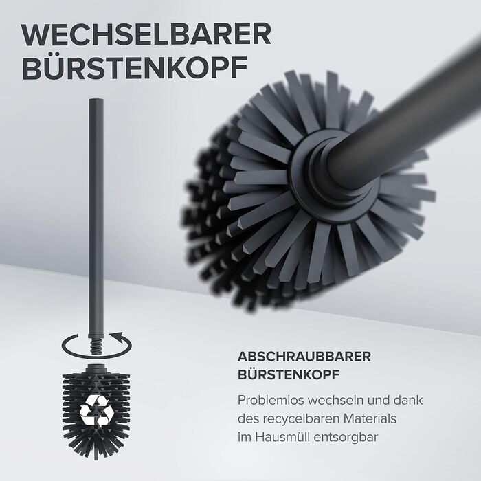 Набір для чищення посуду Lindoya: 2 ручки та 2 насадки | Чорний | Нержавіюча сталь | Силіконова щітка | Ø 7,5-8,5 см