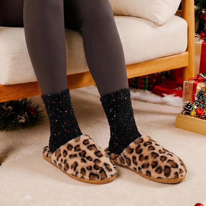 Тапочки зимові для жінок та чоловіків, теплі, з плюшем, з м'якою підкладкою, антиковзаючі, унісекс, з піною пам'яті, красиві, товсті, зручні, 38.5/40 EU, леопард