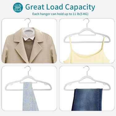 100 штук вішалок для одягу, неслизький пластик, обертовий гачок 360°, товщина 0,5 см, довжина 42 см, для пальто, суконь, сорочок, APY03G (білий + срібло)