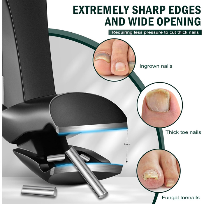 Кусачки для нігтів FVION для товстих нігтів, прецизійні кусачки для нігтів для чоловіків та жінок (чорний)