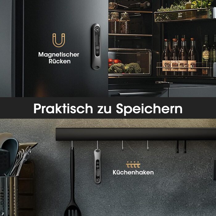 Цифровий кухонний термометр DOQAUS для м'яса, приготування їжі, випікання та гриля, швидка реакція 3s, LCD дисплей, автоматичне вмикання/вимикання (сріблястий/чорний)