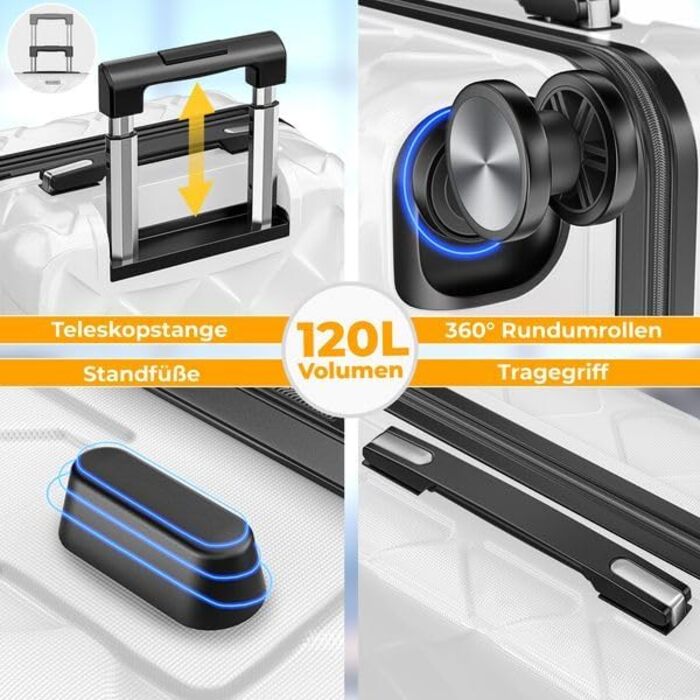 Валіза KESSER® 120L з ABS-пластику з кодовим замком, вагами та органайзером | Чемодан на колесах для подорожей та бізнесу (75cm, білий)