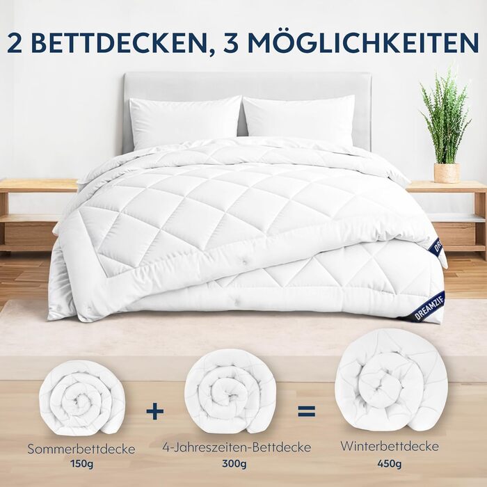 Dreamzie Bedspread 240x220 4 Seasons 2-Piece - Summer Blanket 240x220 150gsm + All-Season Blanket 240 x 220 300gsm = Winter Blanket 450gsm 220 x 240 cm