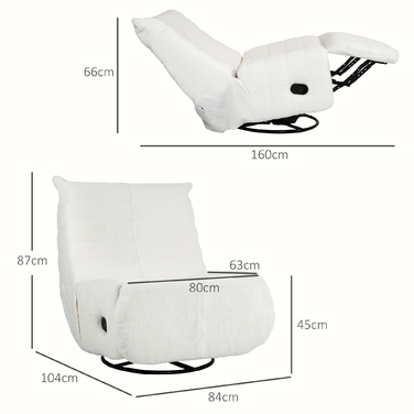 HOMCOM Swivel TV Chair with Reclining Function, Rocking Function, Beanbag Chair, TV Chair with Footrest, Cream
