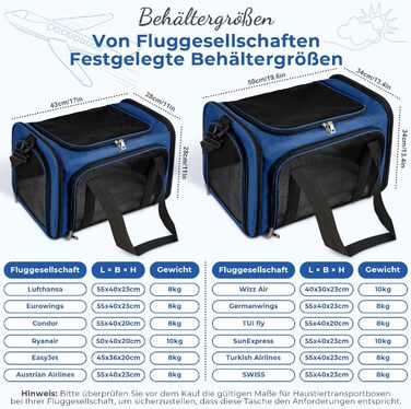 Транспортна сумка для кота та собаки, переноска для собак, складана переноска для котів, портативна переноска, до 5 кг, для середніх собак та котів (M, L 43 x B 28 x H 28 см, темно-синій)