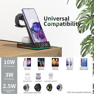 Бездротова зарядка Induktive 3-в-1 для Samsung Galaxy S24/S20 (Ultra), Buds+/Pro/2, Watch 5/5 Pro - швидка зарядка