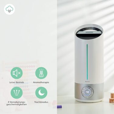 Leitz TruSens Ультразвуковий зволожувач повітря N-300, 45 м², з контролем вологості, для офісу, спальні та дитячої кімнати, 8 л, білий/сріблястий