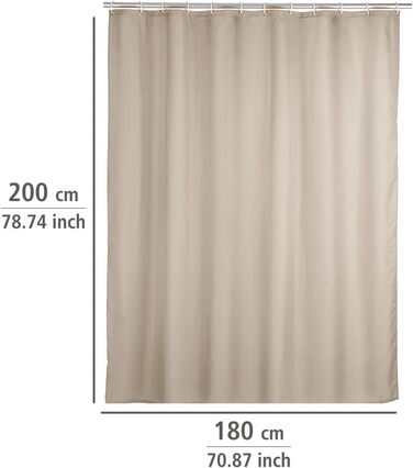 Штора для душу WENKO Anti-Schimmel, текстильна, антигрибкова, водонепроникна, з кільцями, 180x200 см, бежева