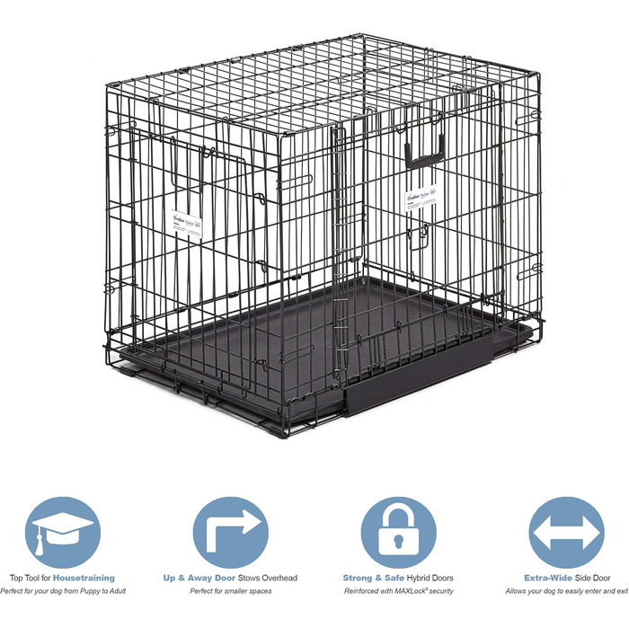 Кія MidWest Homes for Pets Ovation Modell 1924 - переносна переносна будка для собак, чорна, 61x57x60 см, з роздільником, захист підлоги, для маленьких порід