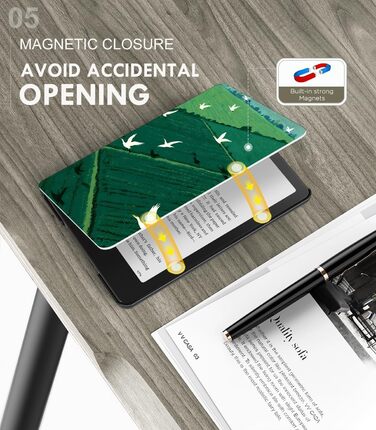 Чохол MoKo для Kindle Paperwhite 12th Gen (2024) та Kindle Colorsoft Signature Edition (2024), PU шкіра, авто-сон/пробудження, сірий ліс (зелена трава та птах)