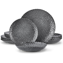 Комплект посуду Vancasso Chrys: 12 предметів з кераміки для 4-12 осіб (тарілки для супу, десерту, обідні)